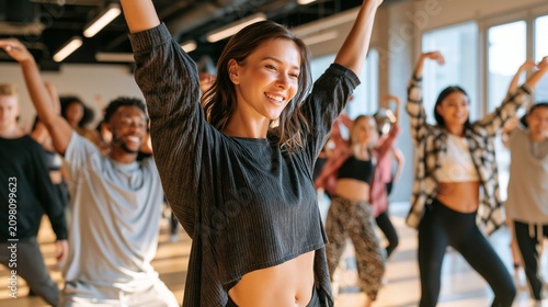 Dance Instructor Shows Choreography to Diverse Students in a Contemporary Studio During a Dance Class Session