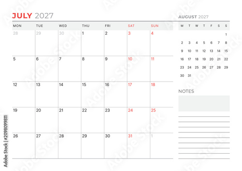 Принти на полотні July 2027 Monthly Calendar Template for Planning and Organization provides optimal layout for structured task lists and weekly deadlines