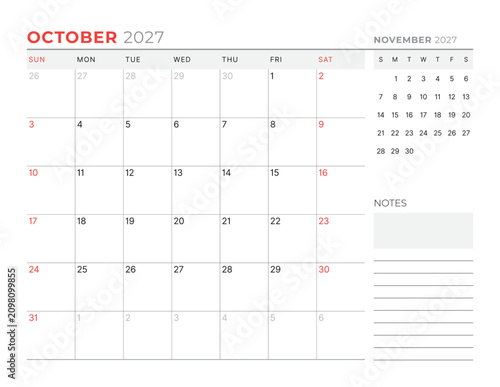 Konstfotografi October 2027 Monthly Calendar Template simplifies scheduling with minimalist bla