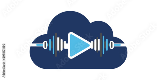Cloud Audio Streaming Play Button Flat Vector Icon