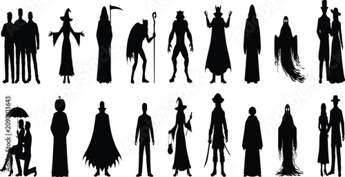 Photos Halloween fantasy silhouettes collection witches ghosts reaper werewolf pirate c