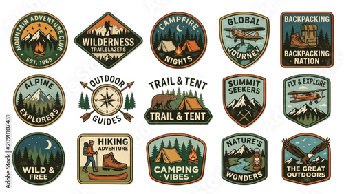 Creative collection of colorful shield badges with various symbols and designs Vector