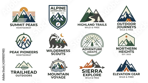 Set of sixteen colorful mountain climbing adventure icons with different activities and equipment Vector