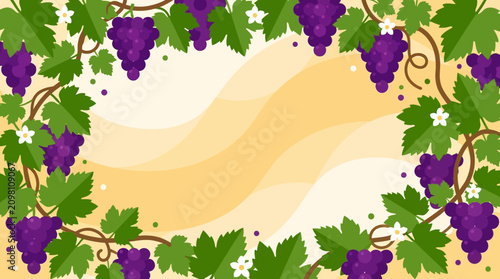 Foto Vines with green leaves and purple grapes grow on a sunny vineyard landscape