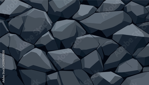 Bild auf Leinwand A seamless vector illustration of a dark grey stone wall, featuring stylized geometric rock textures perfect for game backgrounds, rugged architecture, and modern surface pattern design elements