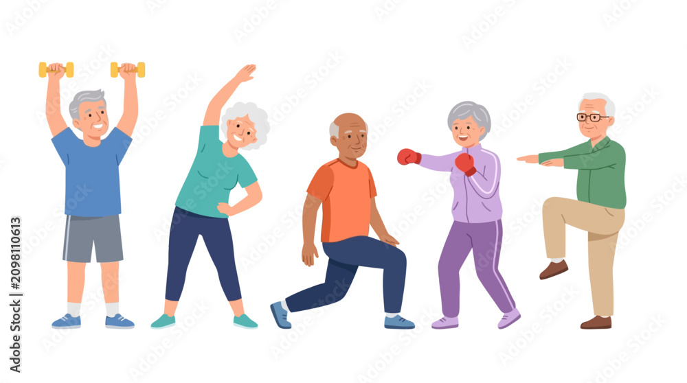 Fototapeta premium Diverse elderly individuals engaging in energetic activities symbolizing active aging and social interaction in a vibrant