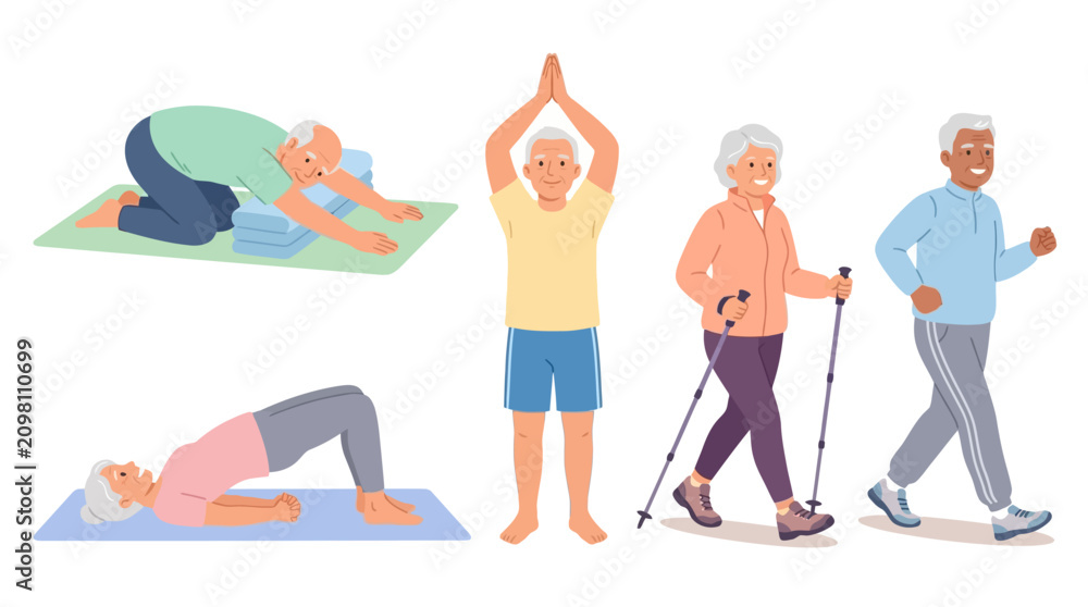 Obraz premium Diverse elderly individuals engaging in gentle exercise routines and stretches for health and wellness