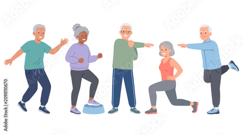 Diverse seniors engaging in joyful group exercise and social interaction demonstrating health and vitality among elderly adults