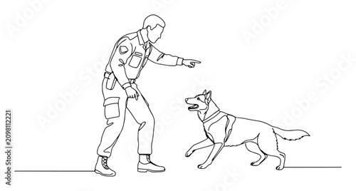 Fotografie military dog handler training canine outline