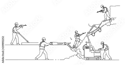 Photos combat engineers breaching obstacle with equipment outline