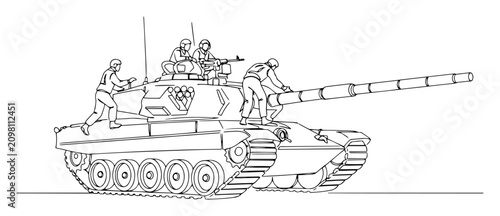 Tableau sur toile tank crew boarding armored vehicle contemporary single line art in abstract vect
