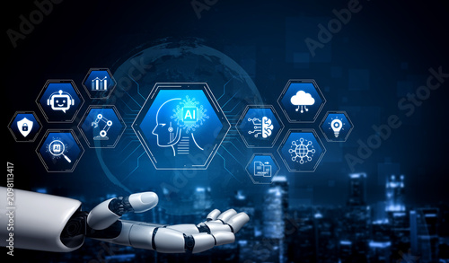 Artificial intelligence use case concept linking analytics, security, cloud services and operations for modern organizations. Corpus