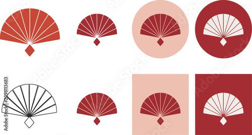 Asian traditional folding hand fan patterns vector illustration
