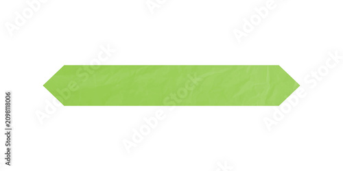 Green paper banner with a folded texture and a pointed arrow shape