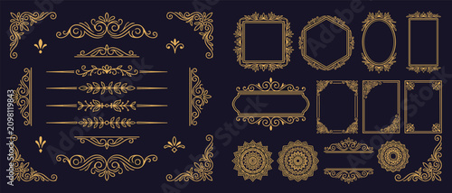 Gold ornamental frame vector set flourish corner mandala divider for luxury design
