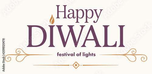 Happy diwali festival of lights greeting card graphic with festival greeting typography ornament celebration traditional religion invitation