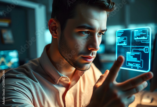 Young man interacting with ...