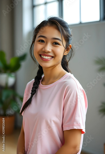 Smiling young asian woman w...