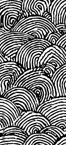 Japanese ripple pattern with hand drawn waves. Black and white seamless pattern forming abstract ripples or ocean waves
