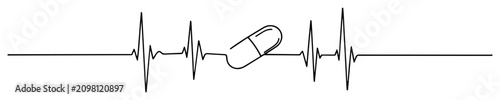 Pill on heart rate line medical health monitoring outline