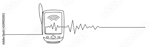 Glucose meter with signal and heartbeat diabetes monitoring outline
