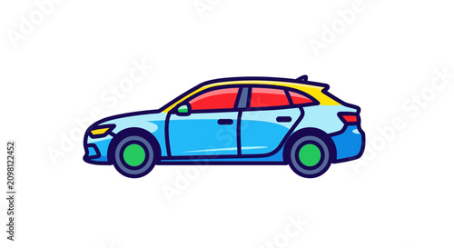 Blue Sedan Car Side View.