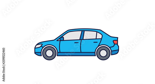Blue Sedan Car Side View.