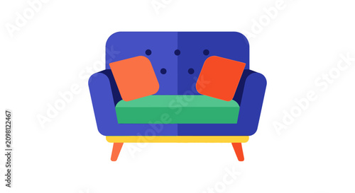 Blue Sofa with Orange Cushions Furniture.