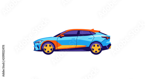 Blue Sports Car Side View.