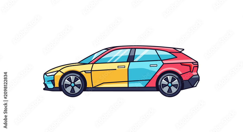 Fototapeta premium Colorful car with multicolored body panels.