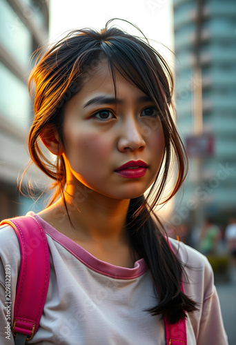 Young asian woman with long...