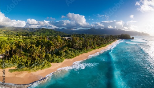 aerial view of tropical coastline landscape