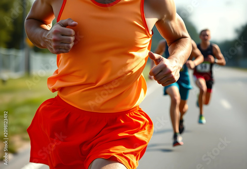 Male runner in orange tank ...