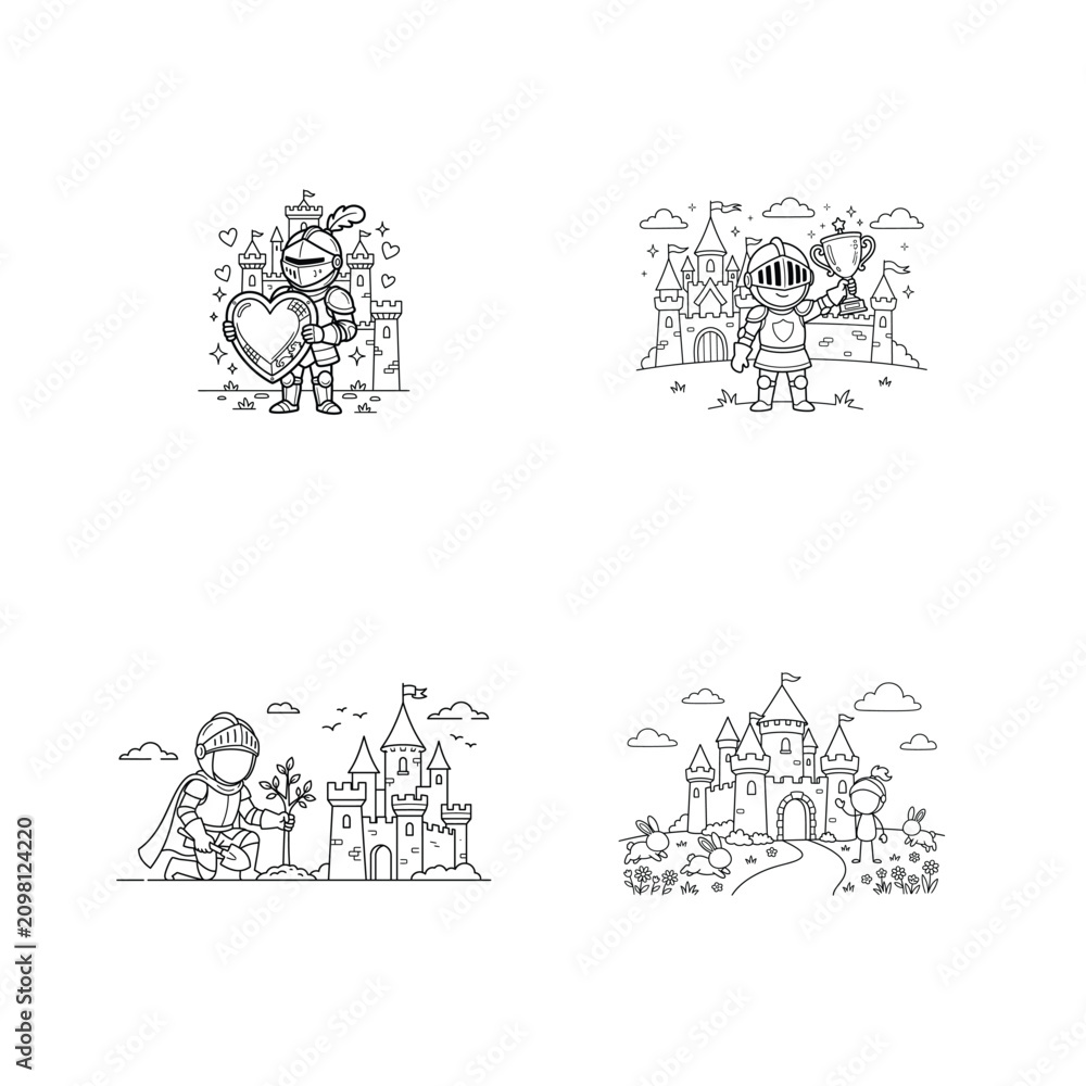 Fototapeta premium Kids Fantasy Medieval Knight Castle Coloring Pages Collection