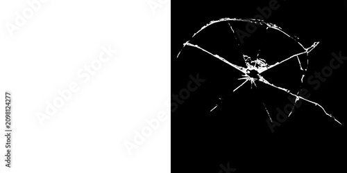 Bild auf Leinwand Cracked glass with sharp shards on black background with white space
