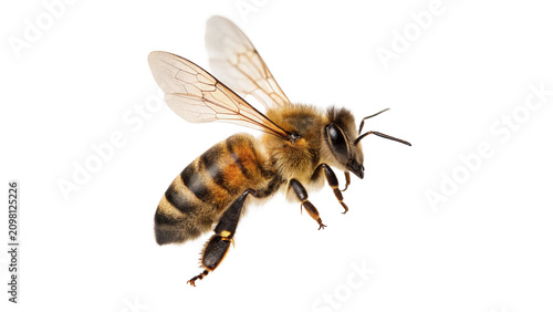 Schilderij op canvas Honeybee flying macro view wildlife insect pollination organic honey icon isolat