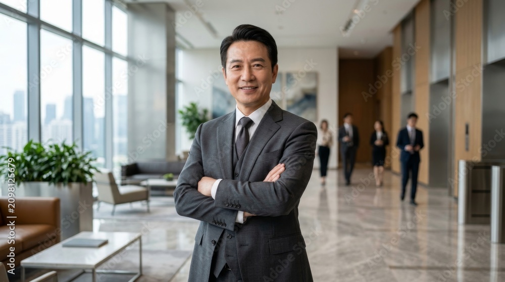Fototapeta premium Confident Businessman Posing in Modern Office Environment
