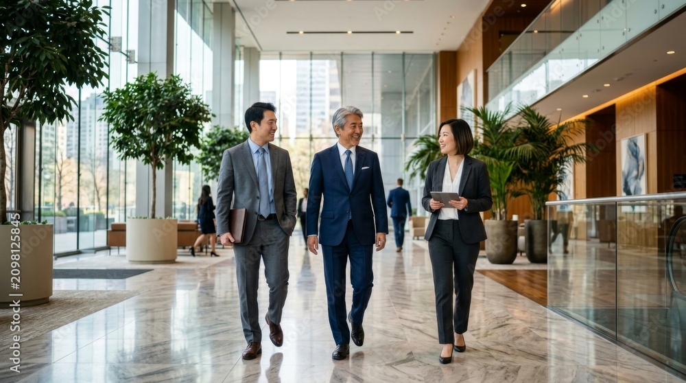 Fototapeta premium Professional Business Team Walking in Modern Office Environment
