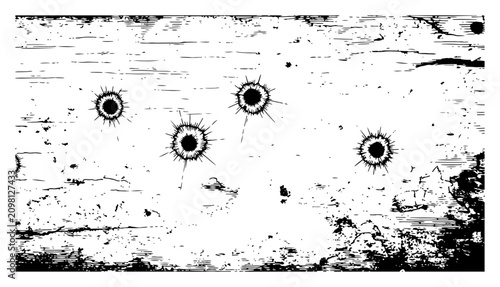 Fotografía Bullet holes in metal surface texture, distressed gunfire damage background, rea