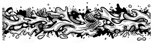 Cuadro en lienzo Abstract liquid splash and fluid flow border, dynamic ink splatter banner, water