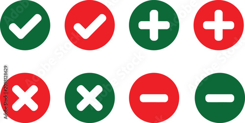Photos Colorful check, cross, plus, and minus icons on circular backgrounds