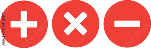 Canvastavla Red buttons with plus, cross, and minus symbols