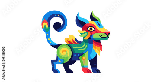 Colorful fantasy creature with horns.