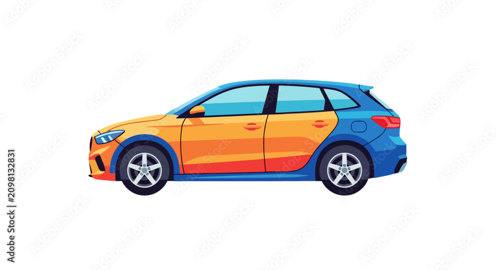 Fototapeta premium Colorful Hatchback Car Side View.