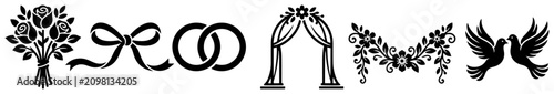 Photos Wedding symbols featuring floral bouquet ceremony arch interlocking rings and do