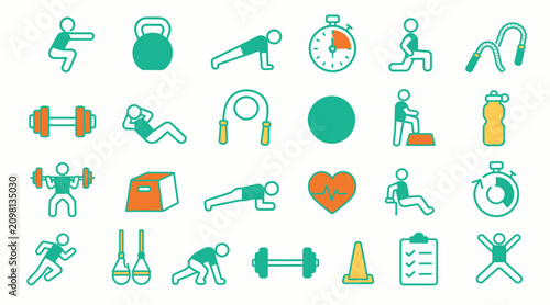 Konstfotografi Colorful Flat Design Fitness and Gym Icons Collection.