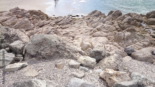 Photography Rocky Shoreline with Weathered Granite Boulders Pebbles and Tidal Pools