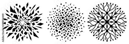 Quadro em tela Abstract circular patterns with crystalline geometric and organic textures black