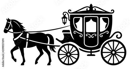 Canvastavla Horse drawn carriage vintage royal coach silhouette vector icon