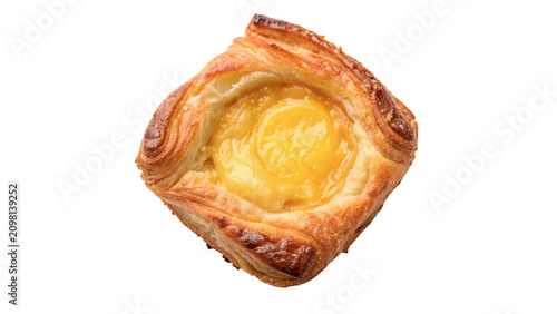 Fotografía Fresh baked sweet Danish pastry with fruit custard jam glaze confectionery isola
